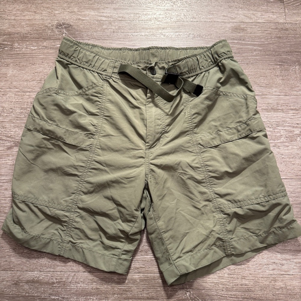 Uniqlo Cargo Shorts Mens M Green Nylon Ripstop Gorpcore Hiking Utility Belted